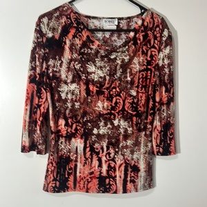 SOIRÉE COLLECTION 3/4 CORAL AND BLACK COLOUR FALLING NECK LINE BLOUSE SIZE SMALL